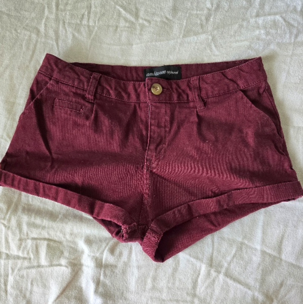 Burgandy Red Cuffed Micro Shorts Size S - Picture 2 of 14